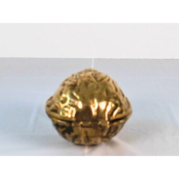 Vintage MCM Brass Walnut Paperweight Hinged Trinket Dish Cottage Granny Core - Picture 2 of 6